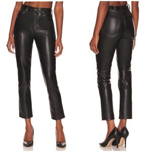 New Agolde Riley Long Pants Recycled Leather in Detox Black High Rise Sz 27